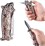 Jet Torch Feuerzeug, winddichtes Feuerzeug Metall Tiger Cooles Design mit einem Ein-Klick-Auswurfmesser, geeignet für Outdoor-Camping, Selbstverteidigung (HINWEIS: Das Feuerzeug enthält kein Butangas)