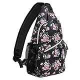 MOSISO Brusttasche Sling Rucksack Schultertasche, Polyester Crossbody Umhängetasche Sporttasche Kompatibel Herren Damen Mädchen Jungen Reise Daypack, Schwarze Basis B