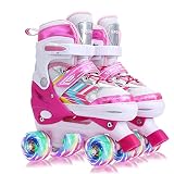 Sumeber Rollschuhe Skate für Kinder Einstellbare Größe mit Beleuchtung bis Räder Rosa Skate Schuhe für Mädchen Kleinkinder Geburtstag Weihnachten Geschenke (Pink, S(EU 28/29/30/31))