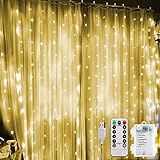 LED Lichtervorhang 3M*3M, 300LEDs Lichterketten Vorhang Licht, USB & Batteriebetrieben LED Fenster Vorhang mit 8 Modi Fernbedienung, IP65 Wasserdicht LED Lichtervorhang für Party H