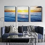 Gedruckte Bilder Blaues Meer Abstraktes Retro Poster Welle Sonnenuntergang Landschaft Druck Kunst Wand Moderne Wohnzimmer Nordic Wohnkultur 40x60cm（16x24in）X3 R