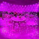 JANZYNH Outdoor Weihnachten wasserdichte Fee 200LED Lichternetz, Innen 2 × 3 M / 78,75 × 118 In Vorhang Girlanden Lichterketten 8 Modi, Garten Balkon Pavillon Dekorative Lichter Pink