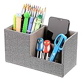 BSTKEY Multifunktionale PU-Leder 3 Fächer Schreibtisch Organizer - Stifthalter Schreibtisch Ordentlich Visitenkarte Handy Controller Halter Aufbewahrungsbox Cosmetic Organizer Leinen G