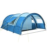 CampFeuer Tunnelzelt Multi Zelt für 4 Personen | riesiger Vorraum, 5000 mm Wassersäule | mit Bodenplane und versetzbarer Vorderwand | Campingzelt Familienzelt (blau/hellblau)