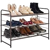 Schuhregal mit 3 Ebenen, Schuhschrank, Stapelbarer und verstellbarer Schuhständer, Schuh-Organizer Gitterablagen, Metallrahmen, Platzsparend, Einfach zusammenbauen ( Bronze )