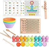 Holz Clip Beads Brettspiel,Montessori Pädagogisches Holzspielzeug - Clip Perlen Spiel Puzzle Board - Matching Game Memory Toy - Holz Clip Perlen Regenbogen Spielzeug - Puzzle Brettspiel - 30x22,5