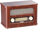 auvisio Nostalgieradio: Nostalgisches Stereo-FM-Radio 12W, Holz, Akku, Bluetooth, USB Ladeport (Radio Retro)