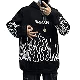 Lunoakvo Männer Casual Letter Print Flame Grafik Übergroße Langarm Sweatshirt Hoodie Pullover Top