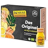 Kloster Kitchen KurkumaTRINK ONESHOT 14 x 30 ml mit echten Ingwerstückchen I Bio Ingwer Shot vegan in der To Go Glasflasche I Ingwershot süß-scharf ohne Zusatzstoffe & mit natürlicher Süß