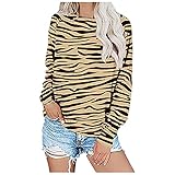 Langarmshirt Pullover Longsleeve Casual Oberteile T-Shirt Sportlich Shirt Tops Sweatshirts Damen Gestreiftes, bedrucktes Rundhals-T-Shirt-Oberteil mit Langen Ärmeln Lose B