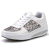 Patifia Sportschuhe Damen, Damen Damen Wedges Sneakers Pailletten Shake Schuhe Mode Mädchen Slip On Laufschuhe Verspiegelte Plateau-Wedge-erhöhte untere Sneakers F