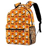 Reise-Laptop-Rucksack, Arbeitstasche, leicht, Laptoptasche, Halloween, Totenkopf, Kürbis und Fledermaus, Business-Rucksack, Schulrucksack, Geschenke für Mädchen und Jungen, Multicolor 01,