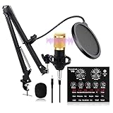 HCFSUK FHISD Kondensator Mikrofon Set, BM-800 Professional Mikrofon-Kit mit V8 Live-Soundkarte Boom Arm Shock Mount für Rundfunk, Aufnahme, YouTube, Podcast, Gaming