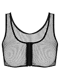 Agoky Damen Netz Bustier Tank Top durchsichtig BH erotisch Bra Bikinioberteil mit U-Boot-Ausschnitt Kurze Shirts Schwarz D M
