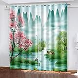 YTSDBB Vorhang kinderzimmer Junge Gemalt Bäume See Landschaft B 150 x H 166 cm Thermovorhang Schlafzimmer Lichtundurchlässig Stoff Lärmschutzvorhang für Junge Mädchen Wohnzimmer Teenag