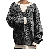 EMATOP Damen Pullover Langarm Oberteile Strickpullover V-Ausschnitt Mode Pulli Outwear Gestrickt Einfarbig Langarmshirt Sweatshirt Lockerer Fledermausärmel Jumper Bluse Tops Herbst Winter Sw