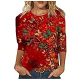 Buntes Druck T-Shirt für Damen Lustige Cartoon Muster Spitze Tops Langarm Casual Hemd mit Rundhalsausschnitt Elegante Retro Basics Blusen Ob