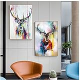 LIPENGYU Druck auf Leinwand Kunst Bunte Hirsch Bilder Tier Poster Leinwand Malerei Wandkunst Für Wohnzimmer Home Dekorative Bilder 40x60 cm x 2 stücke Kein R