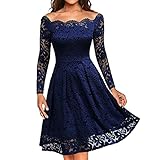 Damen Schulterfreies Kleid Vintage Floral Spitze Langarm Minikleid Cocktail Party Swing