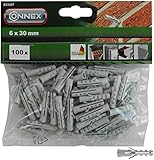 Connex Dübel Ø 6 mm - 100 Stück im praktischen Set - Polypropylen - Für einfache Befestigungsarbeiten in Vollstein & Beton / Dübel-Set / Universaldübel / B33387