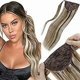 LaaVoo Highlight Ponytail Extensions Echthaar Blond Pferdeschwanz Haarteil Echthaar Hellbraun Highlight Hellblond Remy Haarverlängerung Zopf Blond 14 Zoll/35cm 70g