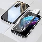 TENGMAO Schutzhülle für Samsung Galaxy S20 Fe, magnetische Adsorption, integrierte Kameraobjektiv-Schutz, klares gehärtetes Glas, Vorder- und Rückseite, Flip-Cover, ultradünn, kratzfest, Schw