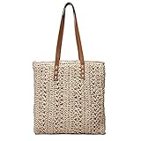 IYUNDUN Frauen Strohtasche Hohl Strand Schulter Weibliche Taschen Mode Sommer Urlaub Shopper Handtasche ​für Frauen Handgewebte Tote Handtasche (Color : Beige)