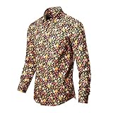 Loeay Herrenhemd Frühling und Herbst Mode Druck europäischer und amerikanischer Stil klassisches lässiges langärmliges Hemd Männer M