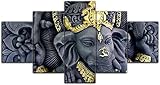 YDWD Leinwand Wandkunst HD-Druck 5 Stück Hindu Gott Ganesha Elefant Leinwand Malerei Wohnzimmer Dekor Leinwand Malerei Moderne Wohnkultur Wandkunst Bild Kinderzimmer Wohnzimmer B