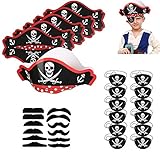 Heatigo Piraten Zubehör Set 30stk Kinder Piratenhut Pirat Filz Augenklappe Moustache Self-Adhesive for Children Pirates Birthday Party Party