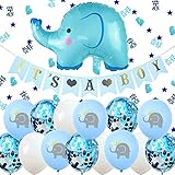 ENSTAB Babyparty Deko Junge It's A Boy Girlande Elefant Luftballons Blau mit It's A Boy Konfetti für Taufe Deko Junge Baby Geburtstag Dek