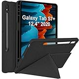 VEGO Schutzhülle für Galaxy Tab S7 Plus mit S-Stifthalter, stehendes Origami, schlanke Schale, unterstützt Auto Wake/Sleep, kompatibel Samsung 12,4 Zoll Modell SM-T970/975/976 [2020] (schwarz)