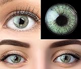 GLAMLENS Keira Green Grün + Behälter | Sehr stark deckende natürliche grüne Kontaktlinsen farbig | farbige Monatslinsen aus Silikon Hydrogel | 1 Paar (2 Stück) | DIA 14.20 | Mit Stärke -2.50 Diop