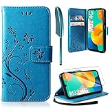 AROYI Lederhülle Kompatibel mit Samsung Galaxy M32 4G Hülle und Schutzfolie (Nicht für 5G), Flip Wallet Handyhülle PU Leder Tasche Kartensteckplätzen Schutzhülle Kompatibel mit Samsung Galaxy M32 4G