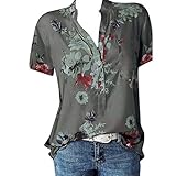 KYBA Damen Bluse Chiffon Elegant V-Ausschnitt Langarm Casual Oberteile Hemd Lose Langarmshirt Tops Sommer T-Shirt Basic Kurzarm Tops V-Ausschnitt Lockere Oberteile Solide Casual S