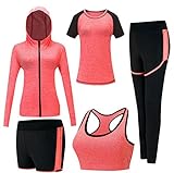 Onlyso Damen-Sport-Anzüge, 5 Stück, Fitness, Yoga, Laufen, Sportliche Trainingsanzüge - orange - Groß