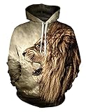 WBYFDC Löwe 3D Digitaldruck Hoodies Herren Damen Paar Tiermuster Trendy Frühling Herbst Streetwear Casual Rundhals Lose Übergroß