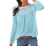 Dünner Oberteile Damen Sonnenschutz Elegant Feste Sweatshirt Oberteil Frauen Aushöhlen Spitzen Zerschneiden Lässiges Mode Bluse Damen Rundhalsausschnitt Blouse Einfarbig T-Shirt Hemd 3/4