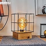 Tischleuchte Fevaag, 1-flammige Tischlampe aus Holz und Metall in Natur/Schwarz, moderne Leuchte im vintage Design mit An-/ & Ausschalter am Kabel und Lichteffekt, 1 x E27-Fassung max. 60 W