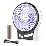 EasyAcc Ventilatori da tavolo,Mini Ventilatore Portatile USB con Batteria Ricaricabile da 2600 mAh Luce Laterale 3 velocità regolabile Scrivania Ventola per Viaggi Casa Esterno Ufficio Campegg