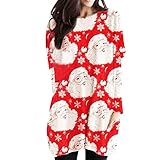 Karneval Party Weihnachtspullover Damen mit Weihnachtsmann Santa Claus Schneeflocke Motiv Weihnachtspullis Große Größen Weihnachten Wasserfallshirts Übergröße Locker Winter Warm Rundhals Sw