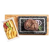 MÄSER 931757 Heißer Stein, Grillstein Set mit Naturgrillstein aus Granit, Servierschale und Bambus Holzplatte-Hot Stone Grill-perfekt für Steak, Fleisch und F