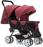 Tandem-Doppelkinderwagen Für Säuglinge, Kleinkinder Oder - 360° Drehbar, Fußstütze, 5-Punkt-Sicherheitsgurte, Faltbares Design Für Einfachen Transport (Farbe: Weinrot)