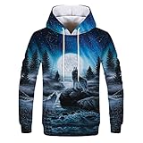 YDyun Große Größen Herren Sport Sweatjacke mit Kapuze Wolf Herren 3D Digitaldruck Lang