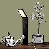 Moderne 9W LED Außensockelleuchte, Wegeleuchte mit Bewegungsmelder, IP 44, 600 Lumen, 3000K warmweiß, Aluminium/Glas, schw