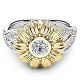 Ringe, Barlingrock Verlobungsringe Fashion Sunflower Trauringe Silber Floral Ring Runde Diamant Gold Sunflower Schmuck für Mädchen Frauen Valentine 'S Day Geburtstag Hochzeitsgeschenk 2tlg