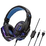 AZOPINBRE Kopfhörer-Gaming-Headset-Computer kompatibel mit PC/Zum PS4 / Xbox One/Switch and Mobile Device Beleuchtete Geräuschreduzierung Stereo mit Mikrofon-Headset (Color : Blue)