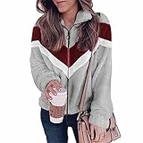 LYAZFC Herbst und Winter Damen Casual Multicolor Plüsch Pullover Reißverschluss Strickjacke Kontrast Wollmantel Top