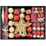 YILEEY Weihnachtskugeln Weihnachtsdeko Set Rot und Gold 88 STK in 21 Farben, Kunststoff Weihnachtsbaumkugeln Box mit Aufhänger Christbaumkugeln Plastik Bruchsicher, Weihnachtsbaumschmuck, MEHRWEG