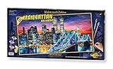 Schipper 609220369 Malen nach Zahlen, Manhattan bei Nacht - Bilder malen für Erwachsene, inklusive Pinsel und Acrylfarben, 40 x 80